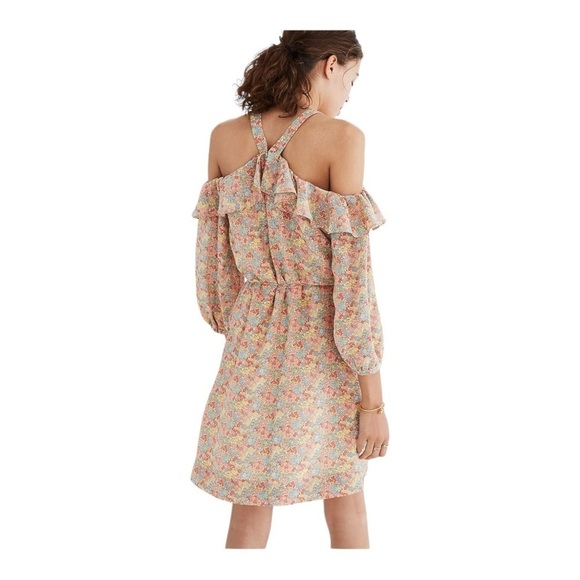 MADEWELL Pink Multi Floral Silk Off the Shoulder Mini Dress Size 6 - Picture 3 of 10